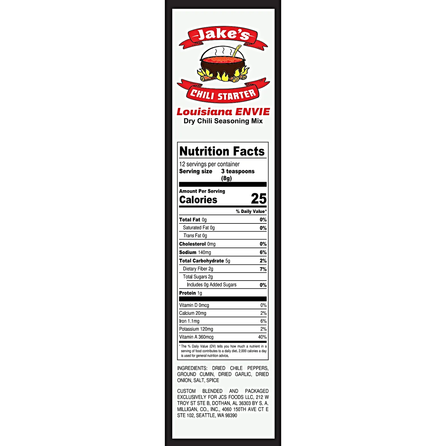 Louisiana ENVIE, Dry Chili Seasoning Mix, 1.6 oz Packet (2 Count, 1 pc) (out of stock) Jake's Chili Starter
