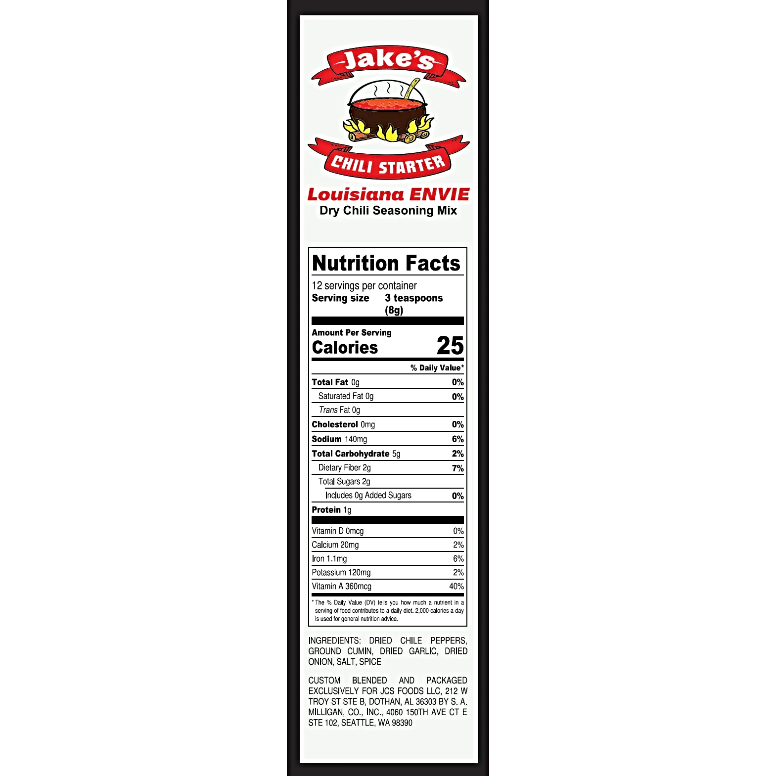 Louisiana ENVIE, Dry Chili Seasoning Mix, 1.6 oz Packet (2 Count, 1 pc) (out of stock) Jake's Chili Starter